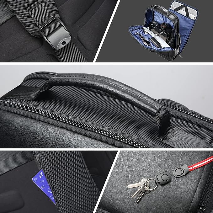 BOPai Business Smart 15.6 Inch Laptop Backpack Convertible Expandable Anti-Theft USB Charging Multi-Functional Travel Professional Work Office Men Commuter Large Black With Bottle Holder Waterproof