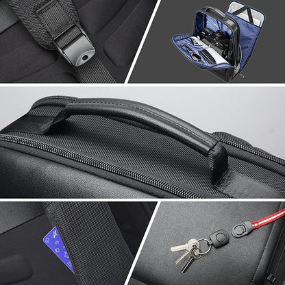 BOPai Business Smart 15.6 Inch Laptop Backpack Convertible Expandable Anti-Theft USB Charging Multi-Functional Travel Professional Work Office Men Commuter Large Black With Bottle Holder Waterproof