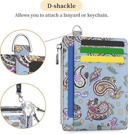 Hancynir Slim Wallet Women Credit Card Holder Boho RFID Blocking Small Cute Card Wallets Mini Front Pocket PU Leather Card Case Thin Travel Zipper Coin Cash Ladies Female Wallet Gifts