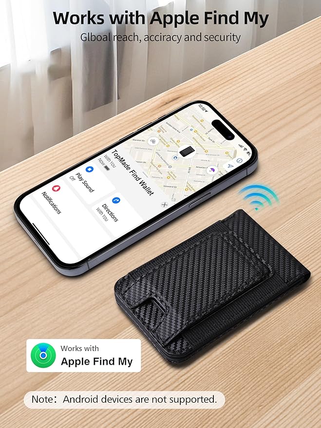 TopMade for MagSafe Wallet with Money Clip, Works with Apple Find My, Magnetic Wallet for iPhone 17/16/15/14/13/12 Series, for iPhone Wallet Stand with Finder Tracker, Black Carbon Fiber