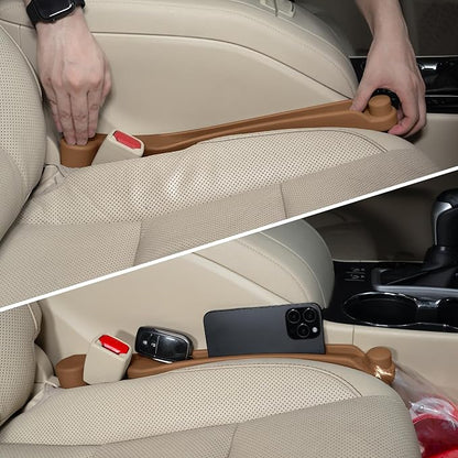 Car Seat Gap Filler Set of 2, 3IN1 Seat Side Gap Filler Plug with Storage Slot & Hook Function, Soft Foam Universal Fit Car SUV Truck Fill Gap Between Seats Console Organizer（Narrow Saddle Brown ）