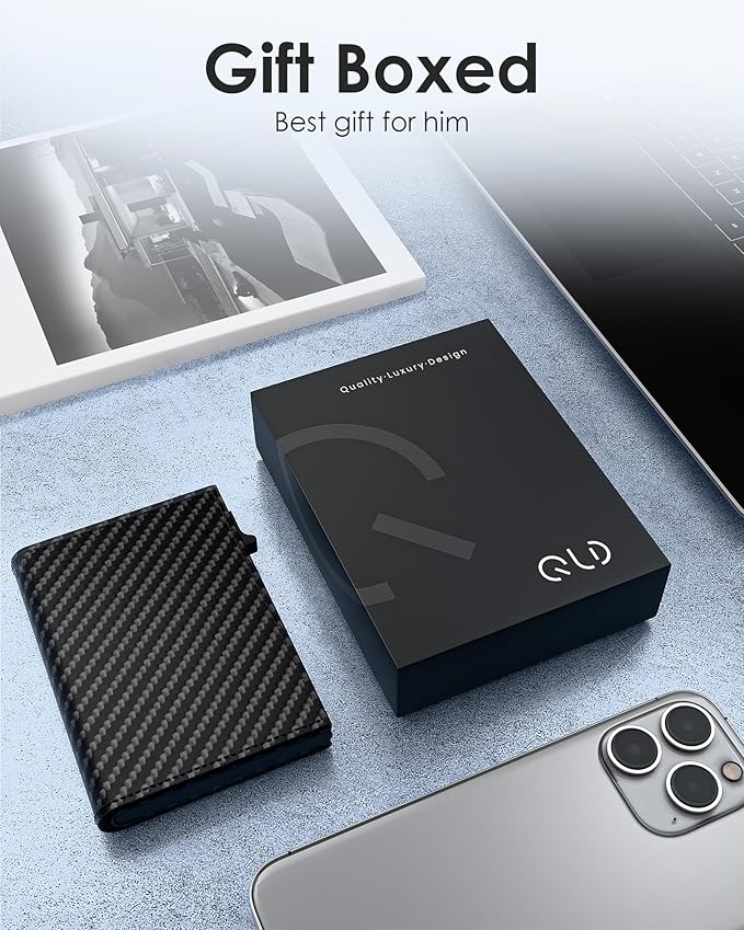 QLD RFID Wallet for Men - Smart Pop up Card Holder - Trifold, Slim, Minimalist Wallet for Front Pocket, 9-11 Cards Capacity | ID Window | Cash Slot | Magnetic Closure