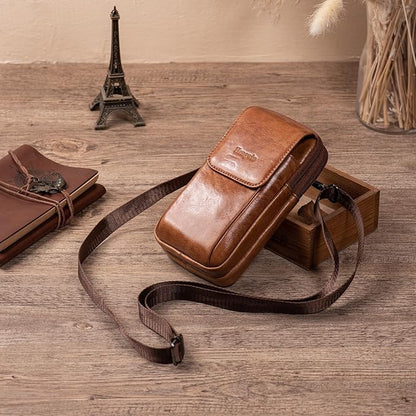 Hengwin Genuine Leather Cell Phone Holster Wallet Case with Belt Clip Travel Messenger Bag Waist Pouch Crossbody Purse Fit for iPhone 17 Pro Max 16 Pro Max 15 Pro Max Samsung Galaxy S25 Ultra (Brown)