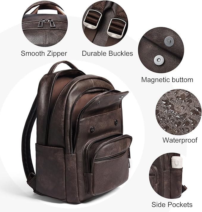 Leresas 37L Backpack Purse for Women Mens for Work Laptop Travel Business Back Pack Vegan Leather Fashion College Computer Teacher Bag Daypack Coffee
