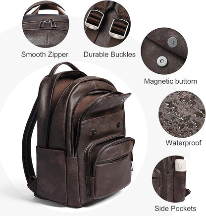 Leresas 37L Backpack Purse for Women Mens for Work Laptop Travel Business Back Pack Vegan Leather Fashion College Computer Teacher Bag Daypack Coffee