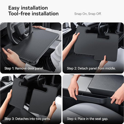 YONZEE 2-in-1 Car Steering Wheel Desk Tray & Car Seat Gap Filler Organizer – Foldable Carbon Fiber Look Table for Laptop, Eating Food, Writing – for Standard Round Steering Wheels