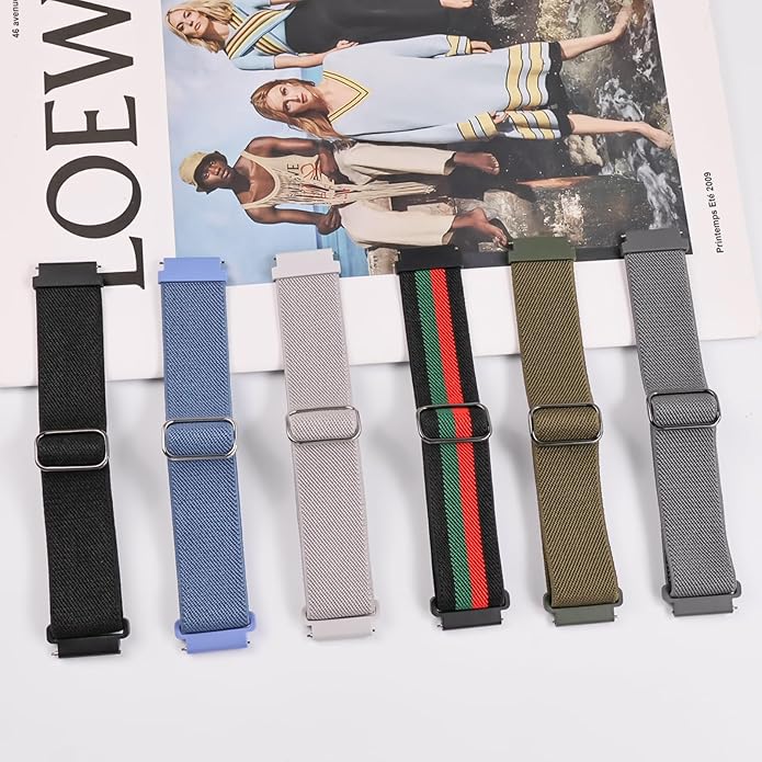 Stretchy Bands Compatible with Samsung Galaxy Watch 7 6 4 5 Band 40mm 44mm/Watch 6 4 Classic 47mm 43mm 42mm 46mm/5 Pro/FE/Active 2, 6 Pack 20mm Nylon Sport Strap for Galaxy Watch 7 Band Women Men