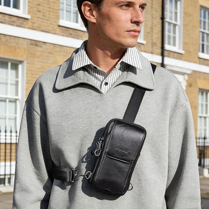 Small Crossbody Bag for Men Women - Genuine Leather Mini Sling Bag with Charging Port