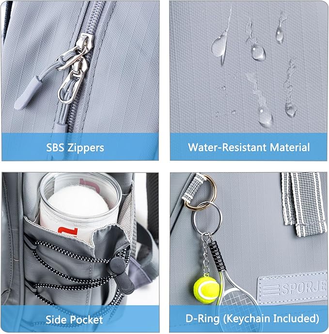 Tennis Backpack with 2 Rackets Holder, Water-Resistant PU Leather Tennis Racket Bag for Women & Men, Sling Crossbody Sports Backpack for Tennis, Pickleball & Badminton, Tennis Gifts