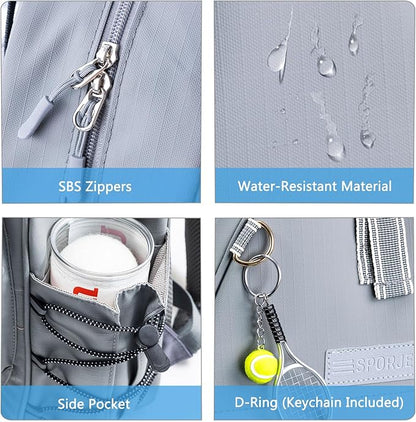 Tennis Backpack with 2 Rackets Holder, Water-Resistant PU Leather Tennis Racket Bag for Women & Men, Sling Crossbody Sports Backpack for Tennis, Pickleball & Badminton, Tennis Gifts