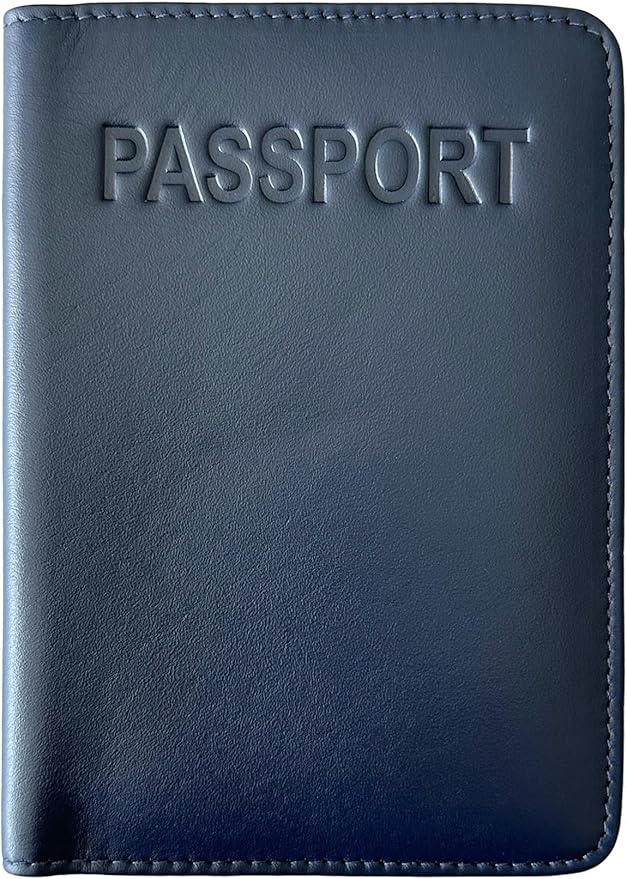 Navy Basic Genuine Leather RFID Passport Cover