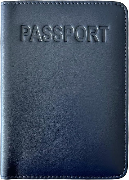 Navy Basic Genuine Leather RFID Passport Cover