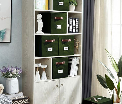 DECOMOMO Storage Bins, Cube Storage Bin with Labels, Fabric Storage Cubes for Shelves (10.5" x 11" / 6pcs, Olive Green)