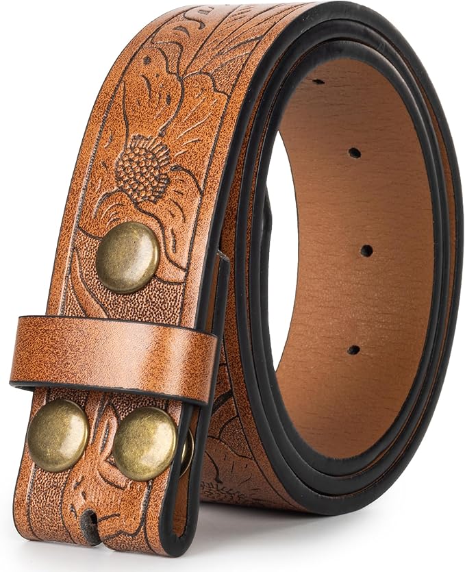 IZUS Vintage Western Belt Strap without Buckle Longhorn-Bull-Embossed Cowboy Belt for Women Men 1-1/2" Wide PU Leather Strap