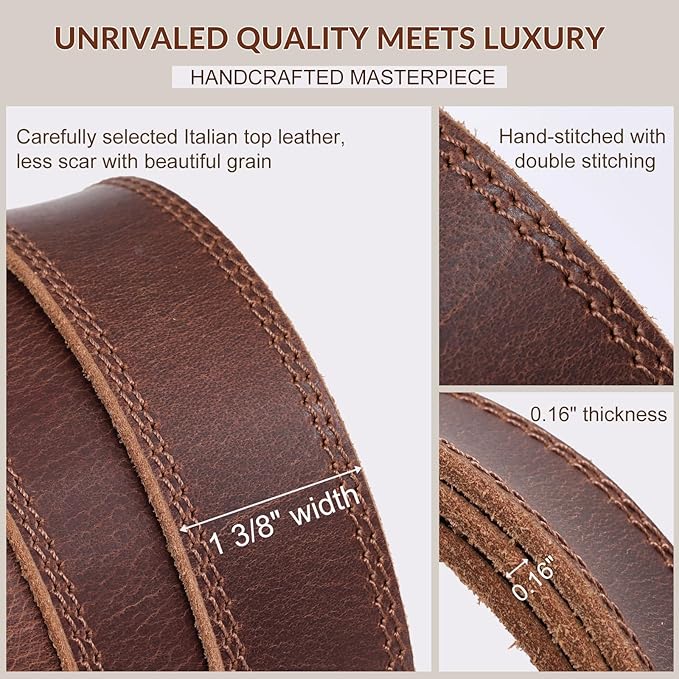 Mens Leather Belt, Ratchet Belts for Men Full Grain Leather Handmade, 100% Italian Top Genuine Leather Dress Belt