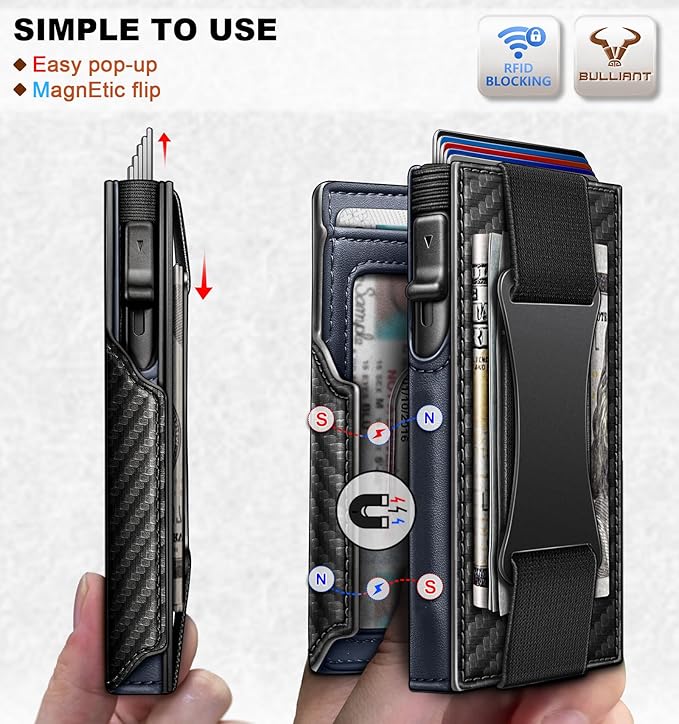 BULLIANT Men Wallet Gift Boxed,Slim Front Pocket Wallet Money Clip Card Holder 3.8"x2.7",Pop-up Access