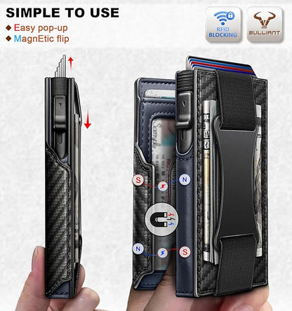 BULLIANT Men Wallet Gift Boxed,Slim Front Pocket Wallet Money Clip Card Holder 3.8"x2.7",Pop-up Access