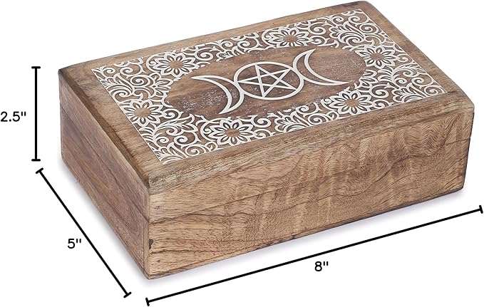Ajuny Wooden Decorative Jewelry Box with moon and Star Carving Multipurpose Treasure Chest Storage Keepsake Box Necklaces Watch Organizer Boxes Birthday Gifts for Women & Men 8x5 Inch