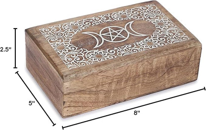 Ajuny Wooden Decorative Jewelry Box with moon and Star Carving Multipurpose Treasure Chest Storage Keepsake Box Necklaces Watch Organizer Boxes Birthday Gifts for Women & Men 8x5 Inch
