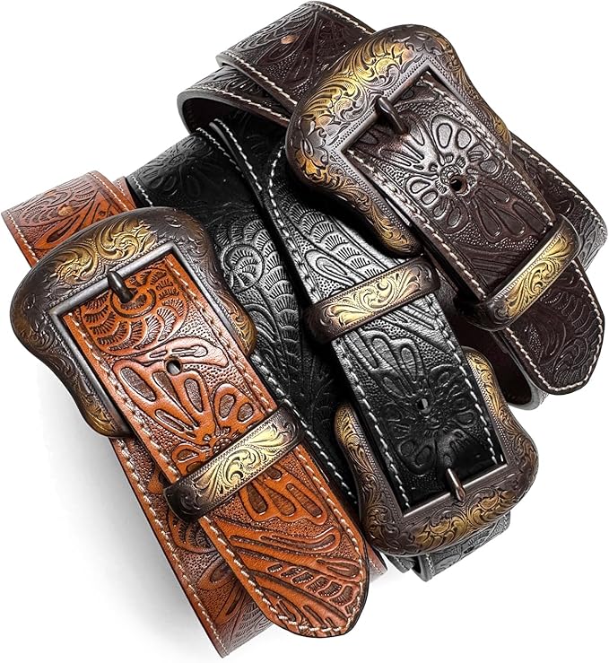 Genuine Full Grain Western Engraved Tooled Leather Strap or Belt 1-1/2" Wide