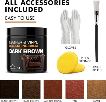 FORTIVO Leather Recoloring Balm, Color Restorer for Couches and Car Seats, Leather Scratch Remover and Dye, 10 oz