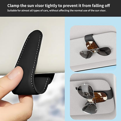 Sunglasses Holder for Car Visor, PU Leather Glasses Clip Organizer, Cute Magnetic Eyeglass Holder for Vehicle Sun Visor, Car Interior Accessory for Women & Men Brown Cow Hide