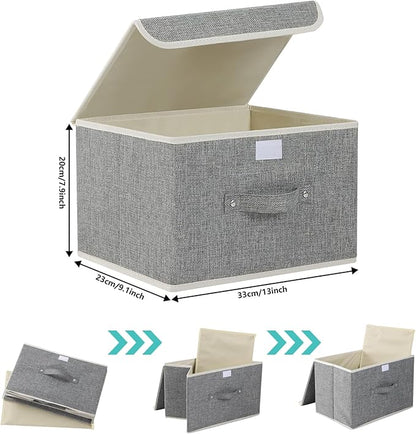 Fabric Storage Bins Cube Organizers with Flip-Top Lid and Handles,Storage Boxes for Organizing Home,Office,and Closet,Grey,5 Pack 13 X 9.1 X 7.9 in