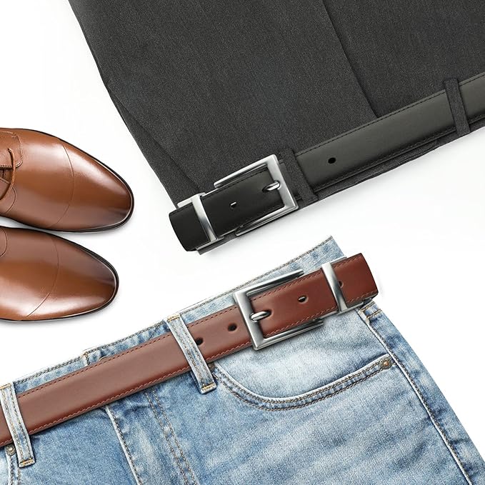 Lavemi Mens Belt Reversible 100% Italian Leather Dress Casual,One Reverse for 2 Colors,Trim to Fit