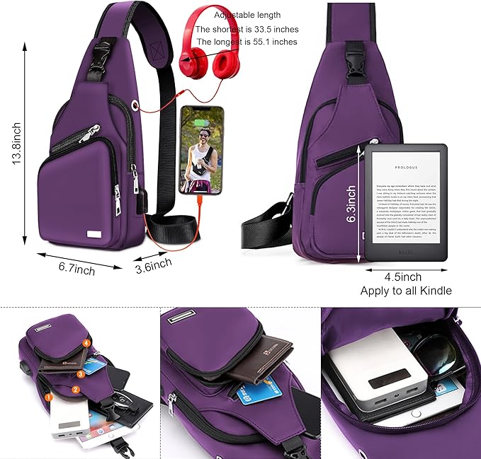 Waterproof Sling Bag Crossbody Backpack for Men Women Sling Backpack Hiking Daypack Multipurpose Cross Body Chest Bag