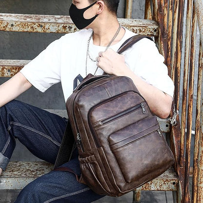 Vintage Leather Backpack for Men 16" Laptop Bag for work Casual Daypack Business Travel Rucksack Waterproof (Deep Brown)