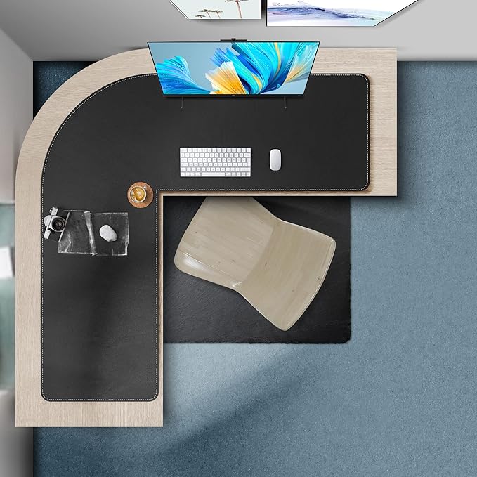 Mydours XXL 46"x46"x16" L Shaped Desk Mat, Extra Large L Shaped Desk Pad with Smooth PU Leather Surface & Suede Base, L Shaped Mouse Pad for Home Office Desks, Office Desk Workstation (Black)