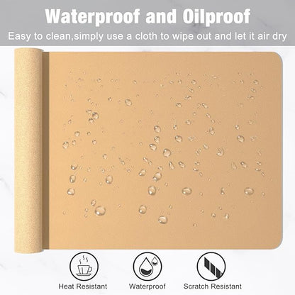 Hsurbtra Desk Pad, 35.5" x 17" PU Leather Desk Mat, XXL Extended Mouse Pad, Waterproof Desktop Blotter Protector, Non-Slip Ultra Thin Large Laptop Keyboard Writing Mat for Office Home, Earth Yellow