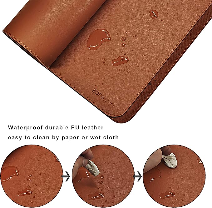 ZORESYN Large PU Leather Desk Pad 51.18x27.56 Inches, Waterproof Gaming Mouse Mat with Non-Slip Suede Base, Desk Blotter Protector for Office Home, Light Brown