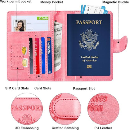 Herain Passport Holder for Travel Essentials, 2 Pcs Passport Cover Wallet Case Travel Gifts Women Men Family, RFID Passports Book Card Holders Travels Cruise Accessories Must Haves
