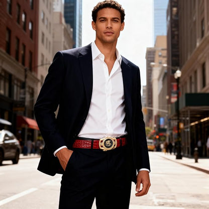 Barry.Wang Mens Belts Leather Ratchet Automatic Buckle Slide Click 1 3/8" Designer Dress Fashion Classic Casual Work Business