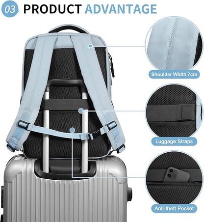 Lightweight 20L Commute Backpack for Men & Women, Water-Resistant Travel Daypack with 15.6-Inch Laptop Compartment & Anti-Theft Pockets, Blue Gray