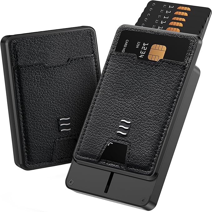 VENICE RFID Blocking Wallet, Minimalist Card Holder with Quick Access, Vegan Leather & Brushed Aluminum, Gift-Ready Packaging (Black)