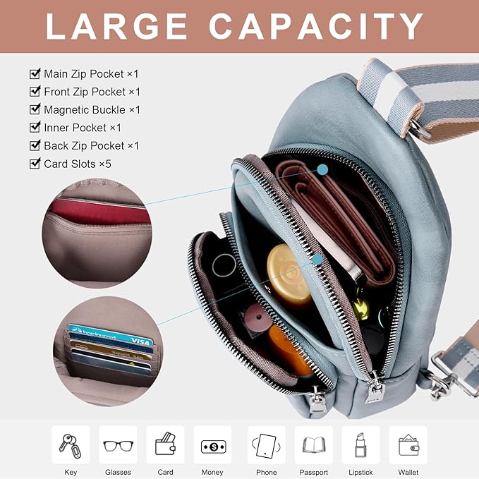 CLUCI Small Sling Bag for Women, Vegan Leather Fanny Pack Crossbody Bags for Women, Chest Bag With Guitar Strap