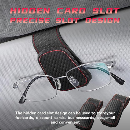 2PCS Sunglasses Holders for Car Sun Visor, Leather Eyeglasses Hanger Mounter, Magnetic Glasses Holder and Ticket Card Clip, Universal Auto Interior Accessories (Carbon Fiber, 1PCS)