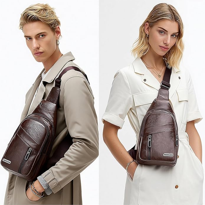 Sling Bag Set, PU Leather Sling Bag, Multi-Zipper Design for Travel, Outdoors, Valentine’s Day Gifts