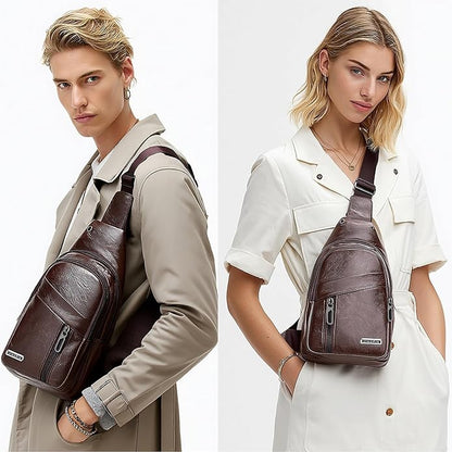 Sling Bag Set, PU Leather Sling Bag, Multi-Zipper Design for Travel, Outdoors, Valentine’s Day Gifts