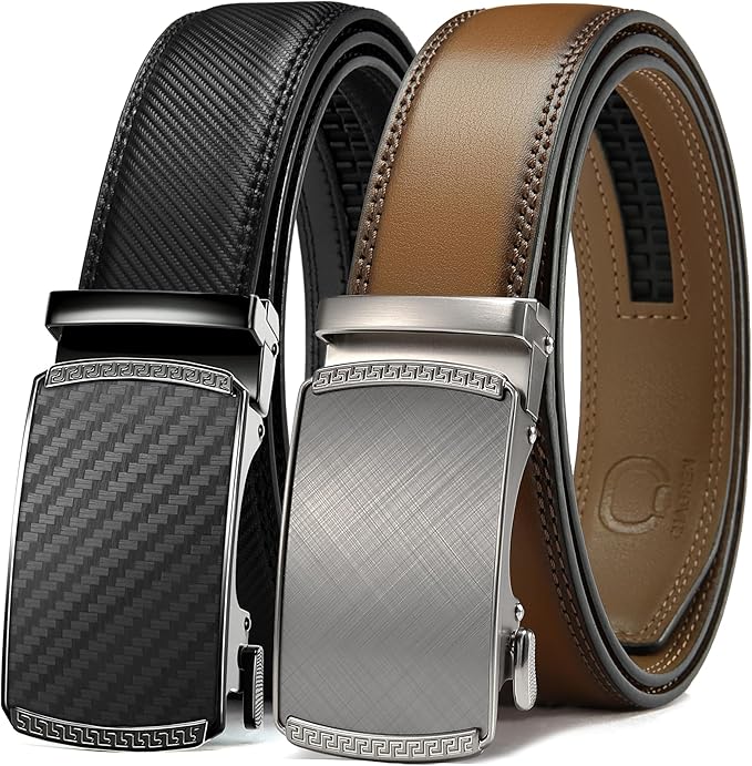 CHAOREN Mens Belt Leather Ratchet Belt 2 Pack - Customizable Fit, Effortless Style (35mm)