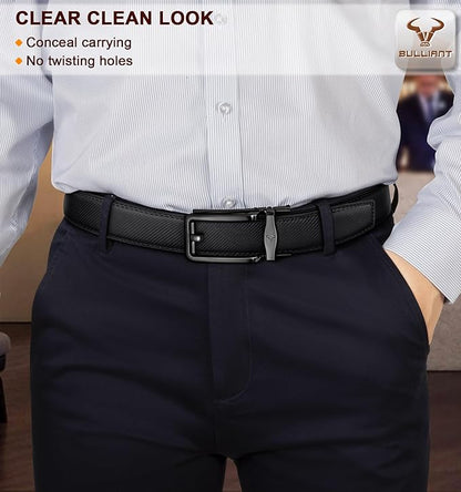 BULLIANT Men Ratchet Belt 2 Pack, Click Sliding Leather Belt Adjustable for Gift Men Dress Casual Jeans 1 3/8,Cut for Fit