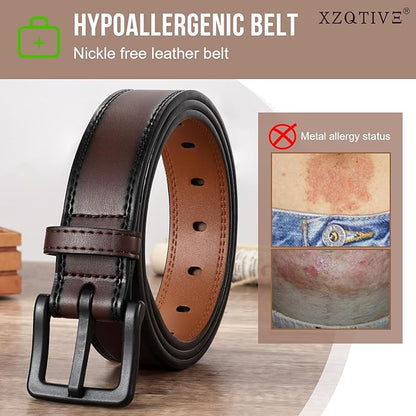 XZQTIVE Men’s Metal Free Belt Hypoallergenic Leather Belts For Jeans Dress Nickle Free TSA Belt With Black Buckle