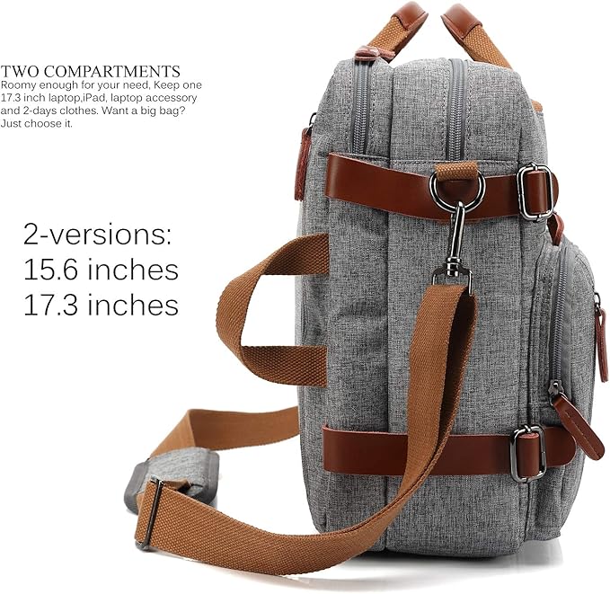 CoolBELL Convertible Backpack Messenger Shoulder bag Laptop Case Handbag Business Briefcase Multi-functional Travel Rucksack Fits 15.6 Inch Laptop For Men/Women (Grey)