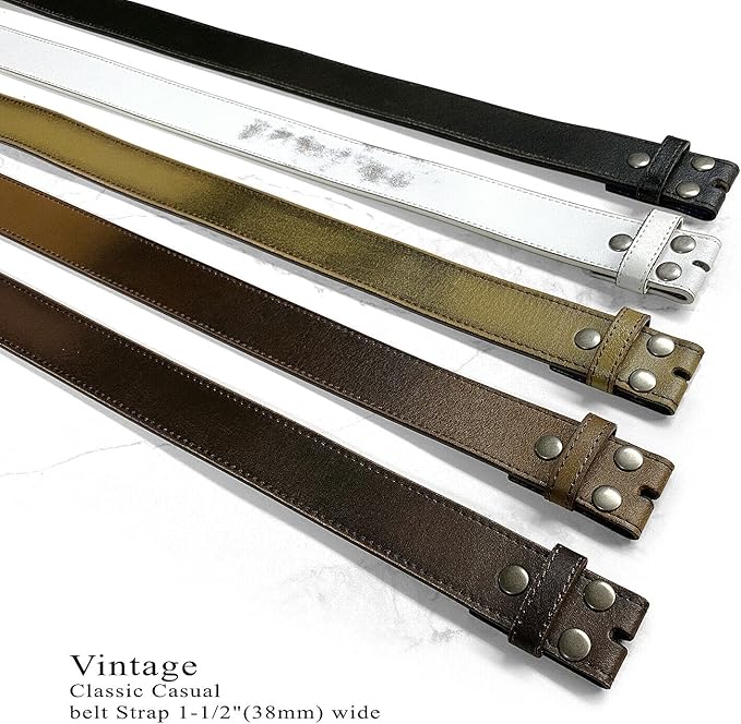 BS57 Classic Vintage Casual Jean Replacement Belt Strap or Belt 1-1/2"(38mm) Wide, Multi-Style Options