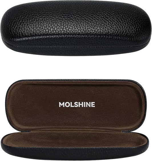 molshine Hard Shell PU Leather Glasses Case,Travel Portable Eyeglass Case for Men Women Girl Travel Study Work