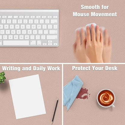 Hsurbtra Desk Pad, 30" x 14" PU Leather Desk Mat, XL Extended Mouse Pad, Waterproof Desktop Blotter Protector, Non-Slip Ultra Thin Large Laptop Keyboard Writing Mat for Office Home, Beige Apricot