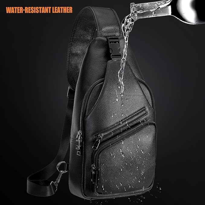 Polare Cowhide Italian Leather Sling Chest Shoulder Bag Waterproof Anti Theft Crossbody Casual Daypack