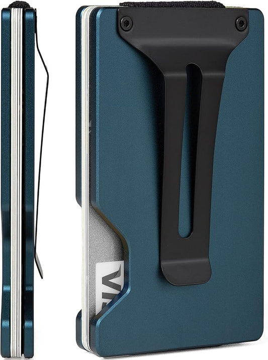 Minimalist Slim Wallet for Men,RFID Blocking Metal Wallet,Aluminum Credit Card Holder & Money Clip 12-15 Cards,Slim Rfid Front Pocket Mens Wallet,Matte Navy
